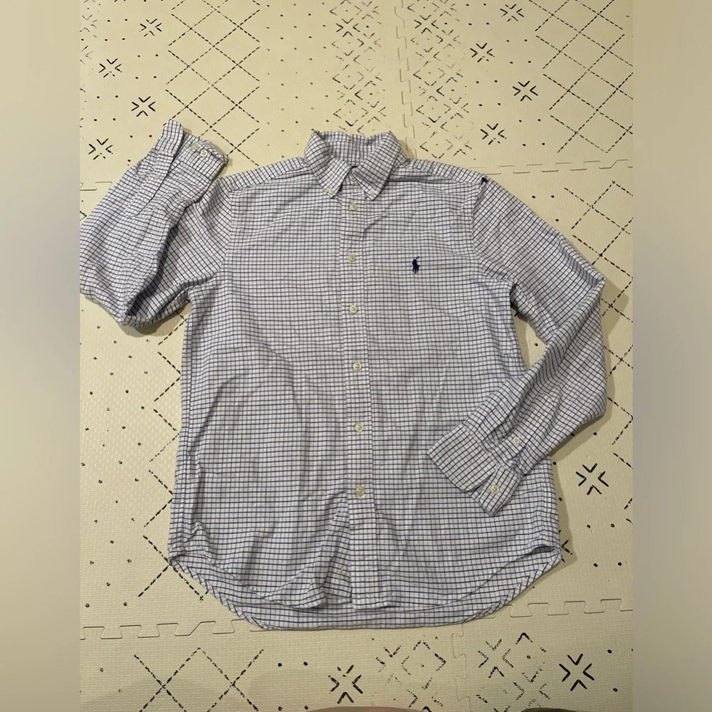 Polo Ralph Lauren Boys 116 Button Down Shirt Blue White‎ Navy Plaid Check